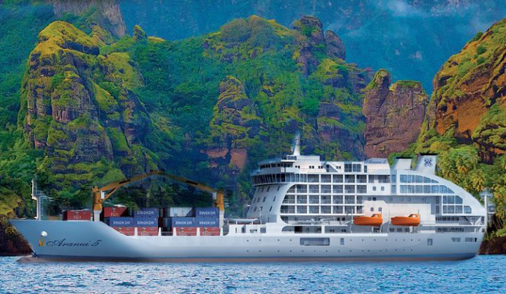 Aranui 5 - Mixed passenger fret ship in the Marquesan islands